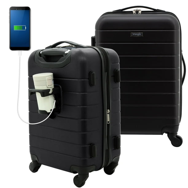 Set de equipaje Wrangler Smart Black de 20 pulgadas con portavasos y USB