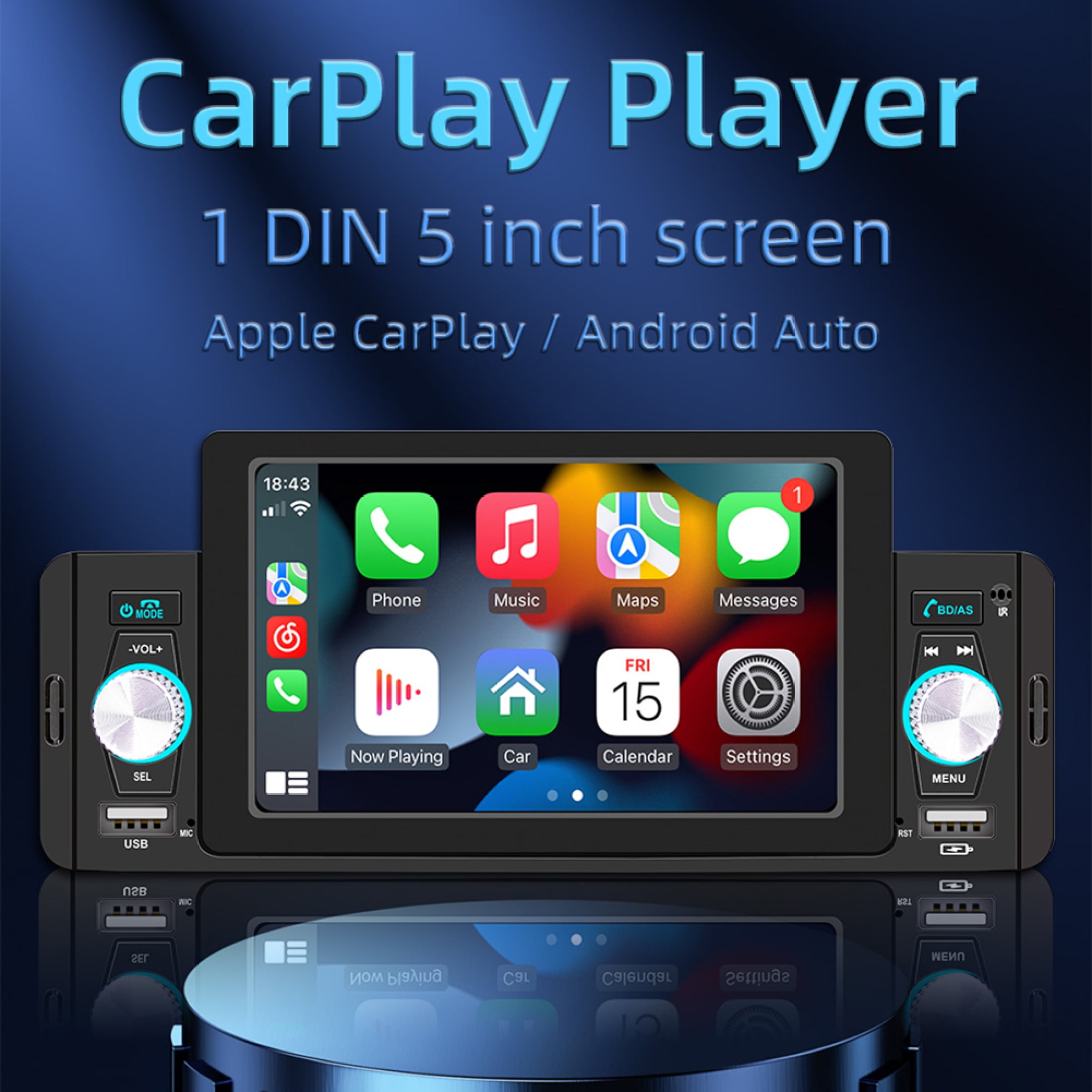 1 Din 5 CarPlay Autoradio Bluetooth MP5 Player Android-Auto Hände