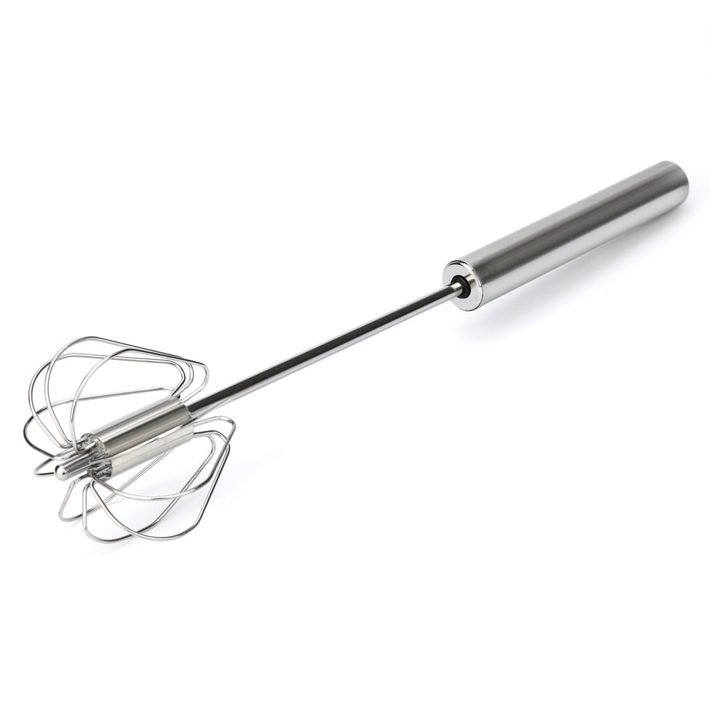 Stainless Steel Press Hand Auto Rotating Whisk Push Whip Wire Mixer Egg Beater 