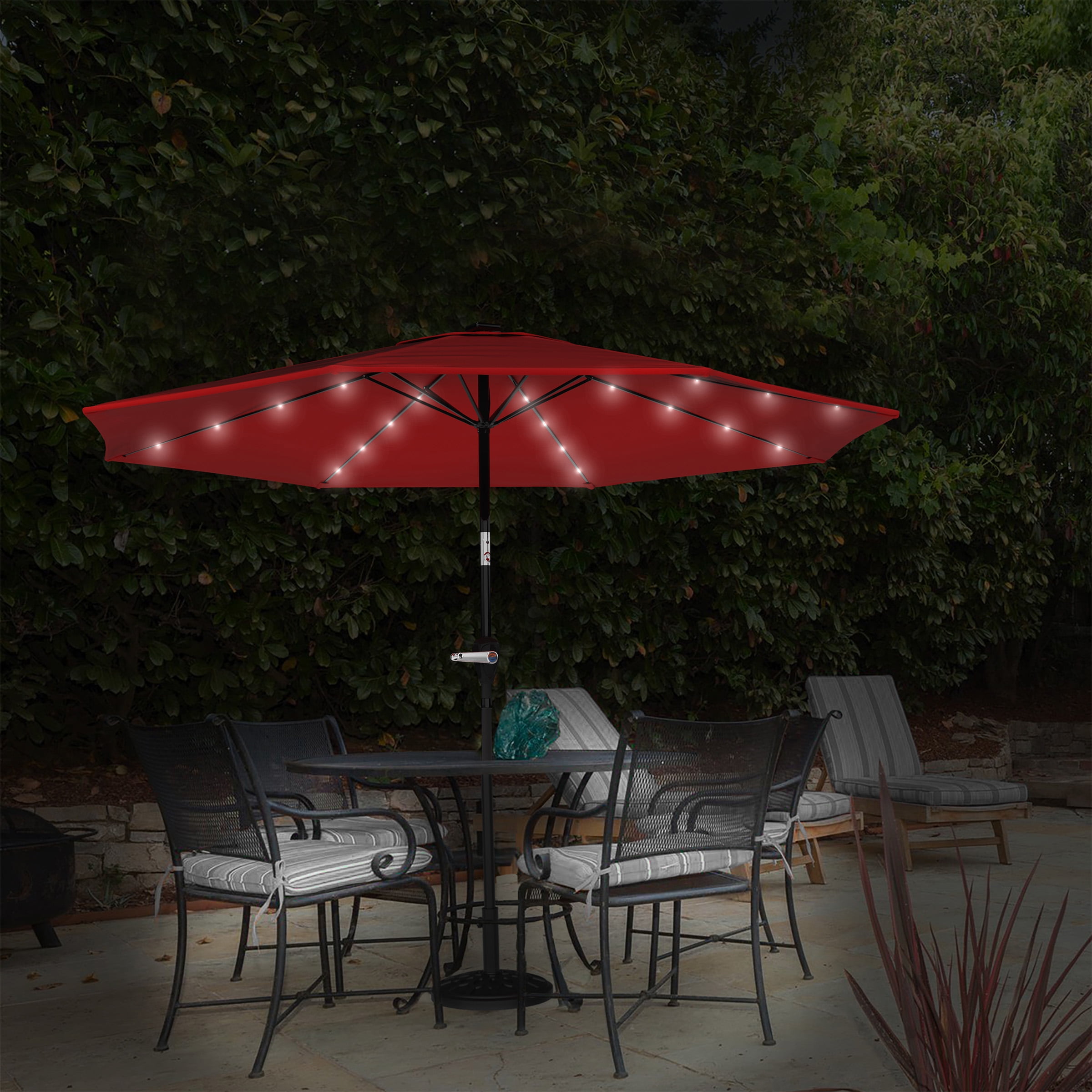 Tan 32 LED Lights 10FT Deluxe Solar  Patio Umbrella W/ Tilt Adjustment 
