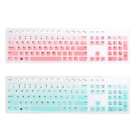 2PCS Dustproof Keyboard Skin Silicone Keyboard Protector Waterproof Keyboard Protective Cover Compatible for Dell KB216P/KB216T/WK636 (Gradient Pink Gradient Mint)