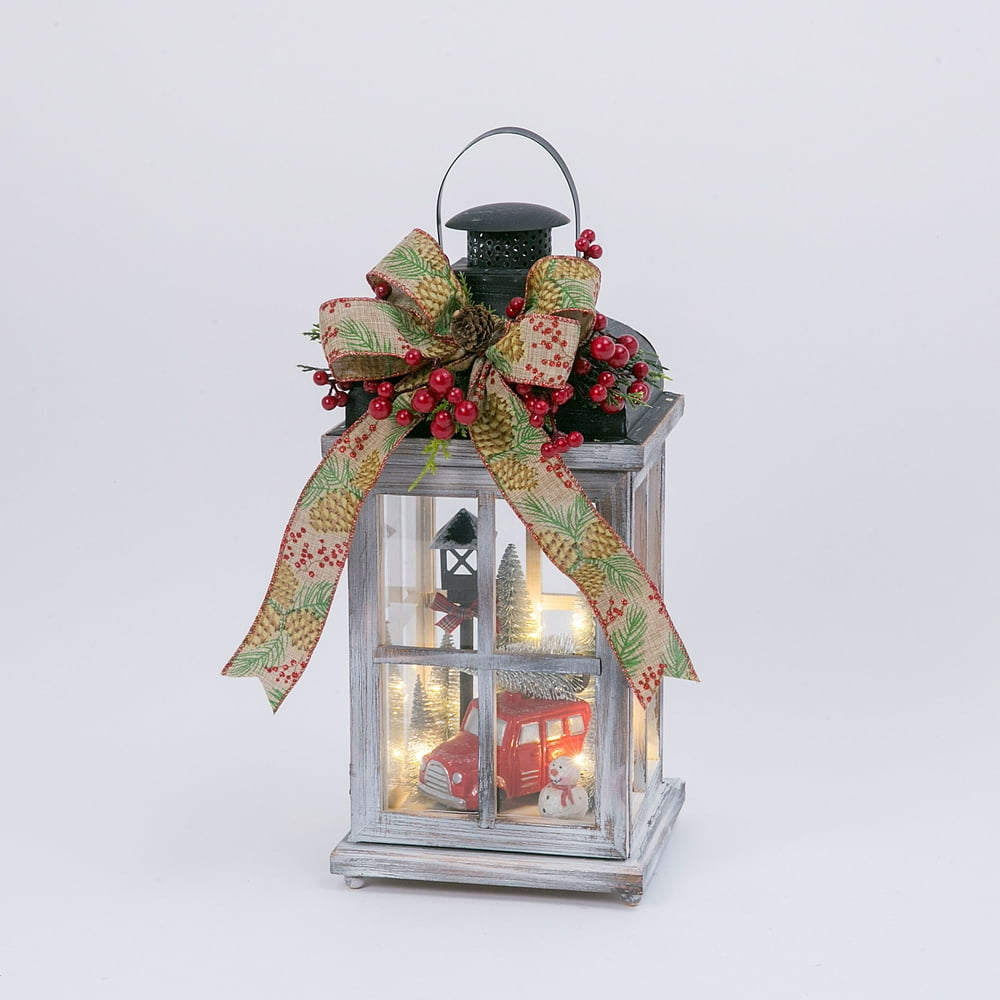 Gerson 15Inch High BatteryOperated Wood Lantern with Holiday Scene