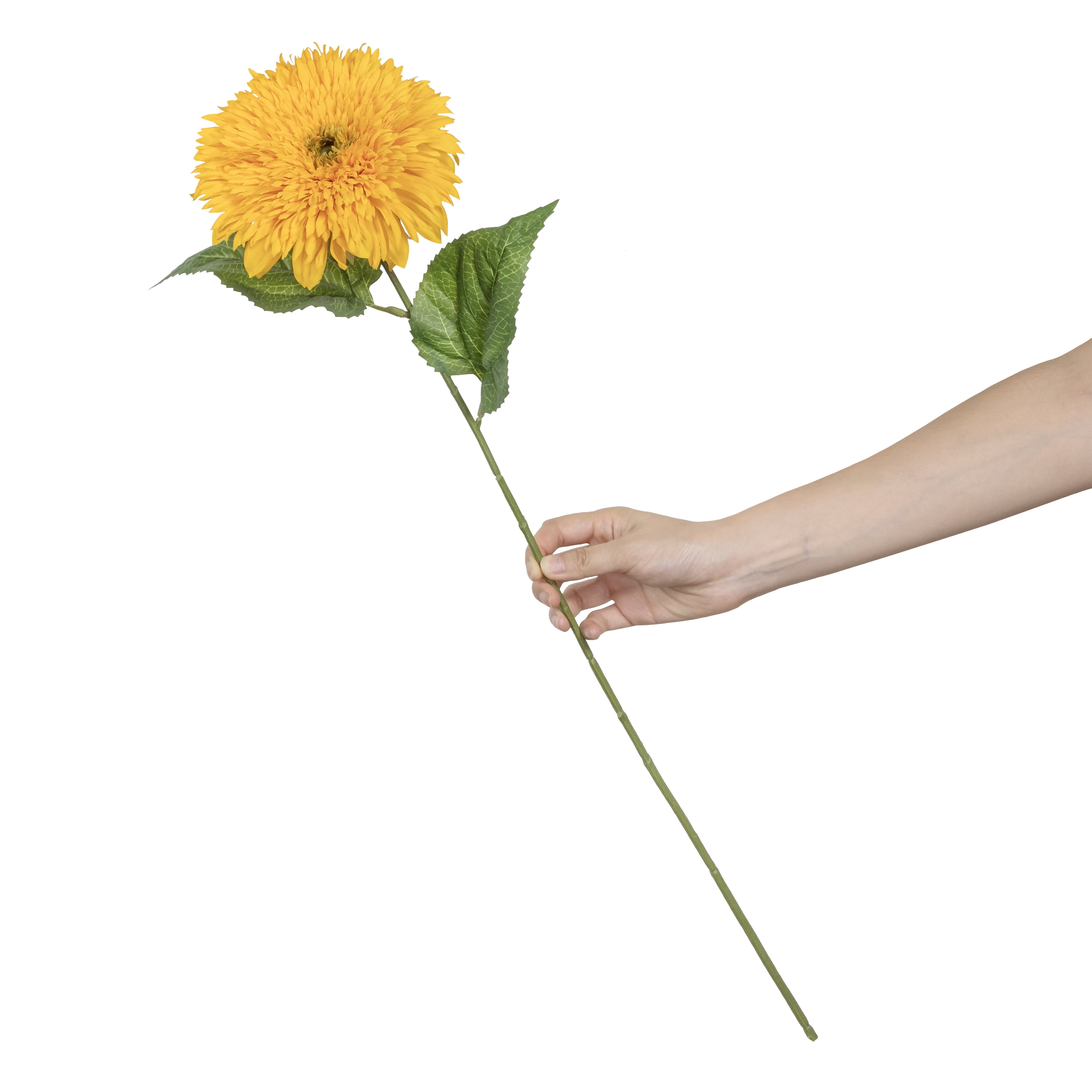 (6 pack) 27-inch Artificial Silk Yellow Single Teddy Bear Sunflower Long Stem, for Indoor Use, by Mainstays