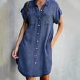 thumbnail image 3 of Qucoqpe - Vestido vaquero de verano para mujer, cuello abierto, botones, escote en V, midi, informal, manga corta, suelto, para fiesta en la playa, en liquidación, 3 of 5