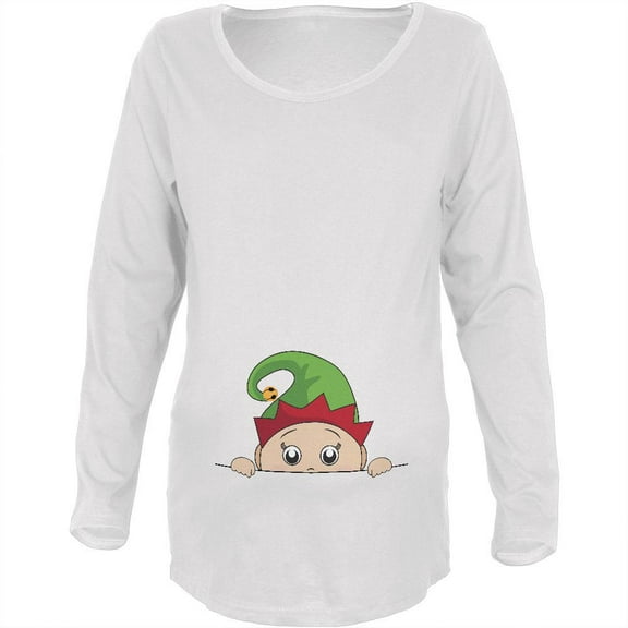 Christmas Peeking Baby Elf White Maternity Soft Long Sleeve T-Shirt - X-Large
