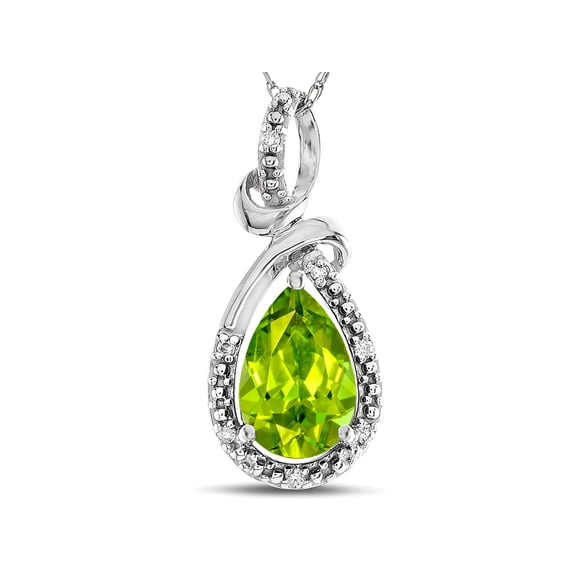 Star K� Drop Halo Pear Shape Genuine Peridot Pendant Necklace