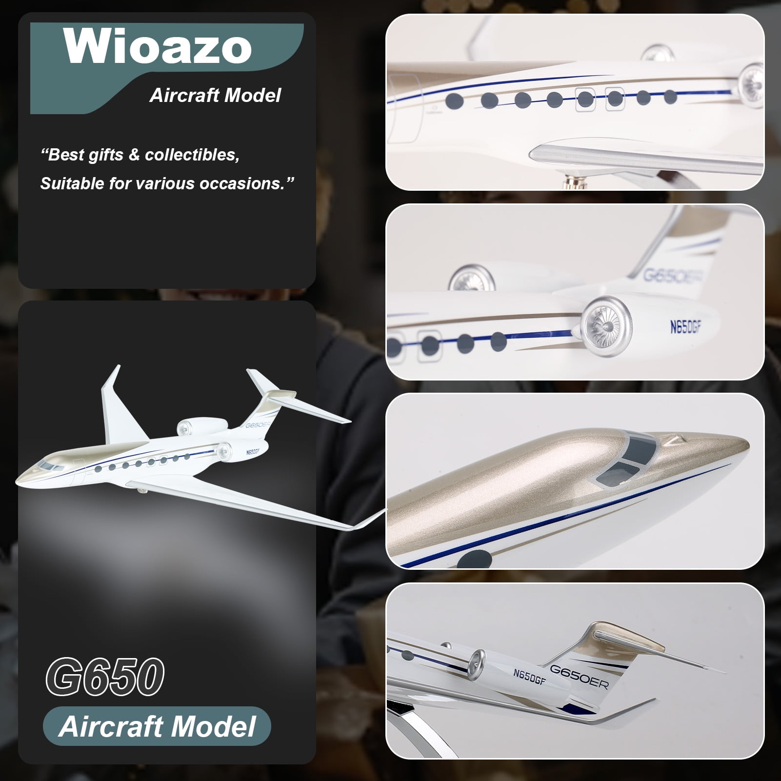 Gulfstream Jet Model 650, 11.81" Aviation Airplane Models Alloy Diecast Airplane, Resin Model Airplane with Stand and Gift Box Adult Collectibles and Decoration Gift