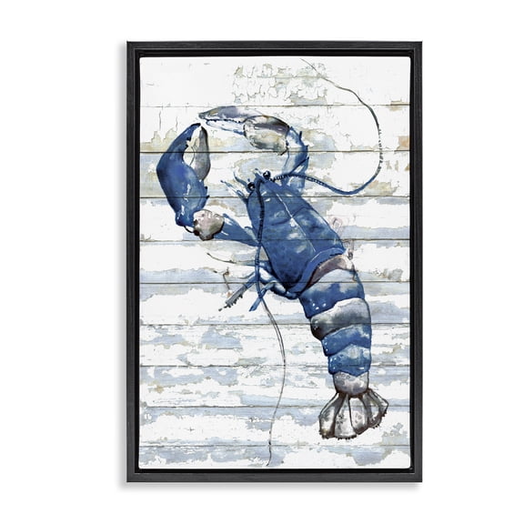 Stupell Industries Blue Lobster on Distressed Animals Painting Black Floater Framed Canvas Art Print Wall Art, 17 x 25