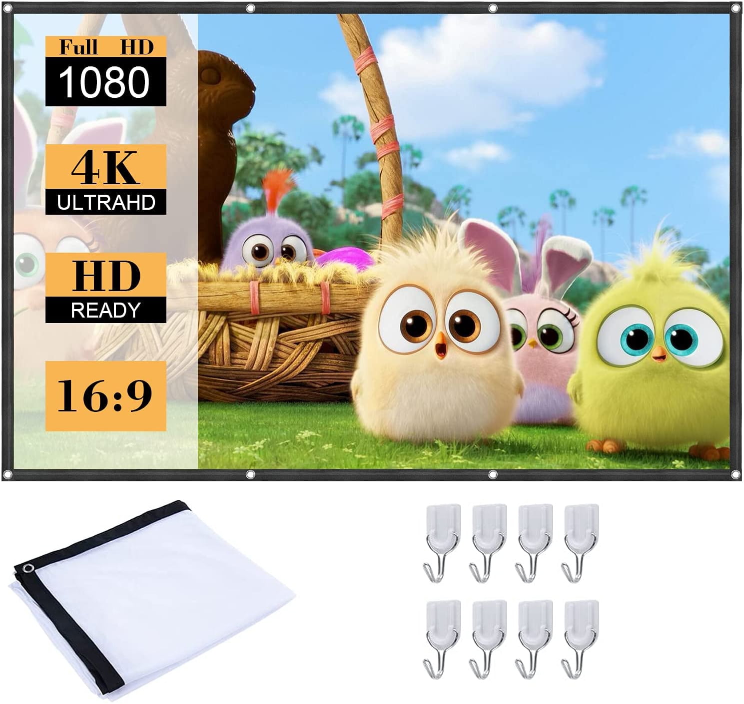 77-inch Life up Foldable Projector Screen 16:9 Front and Rear Projection No Wrinkles for Home Outdoor Movie Theater Xbox Games 
