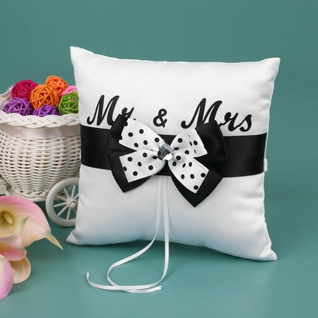 7 7 Inches White Black Bowknot Satin Ring Bearer Pillow And