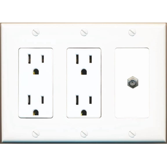 RiteAV Coax Wall Plate with Dual 15A Power Outlets