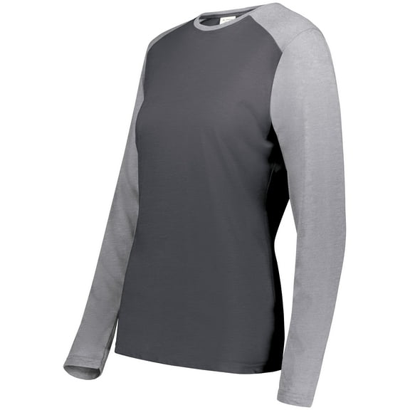 Augusta Sportswear 6883.27V.2XL Ladies Gameday Vintage Long Sleeve T-Shirt, Grey Heather & Scarlet Heather - 2XL