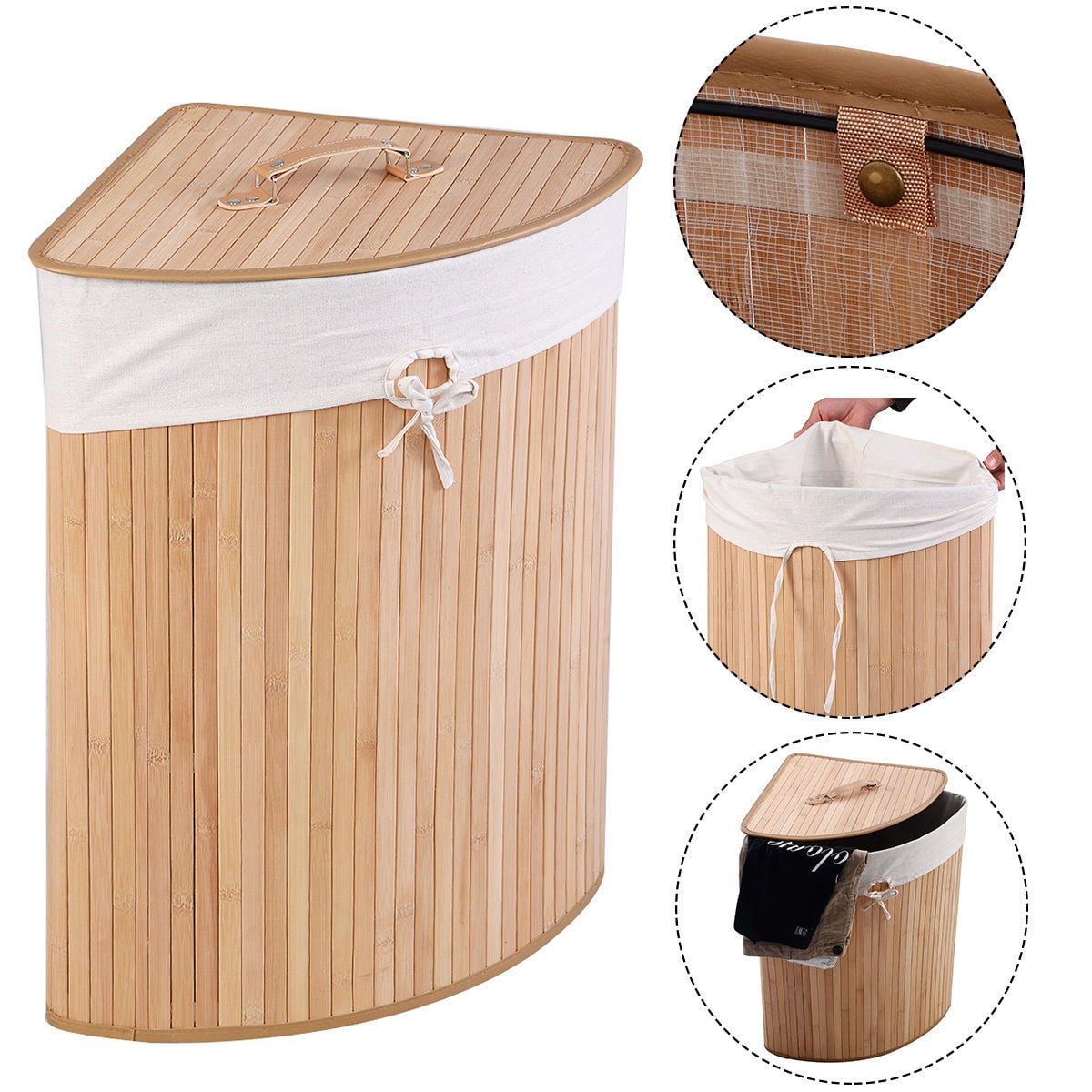 Rect Bamboo Hamper Laundry Basket Washing Cloth Storage Bin Bag  Folding Lid 