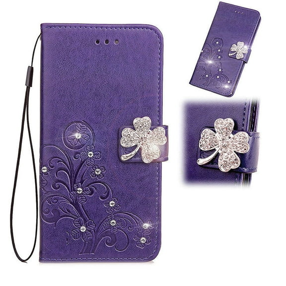 Wallet Case for OnePlus Nord N200 5G 2021, 1 Nord N200 5G 6.49" Bling Case, Allytech Flip PU Leather Soft TPU Bumper Kickstand Glitter Magnetic Case with Hand Strap for OnePlus Nord N200 5G, Purple