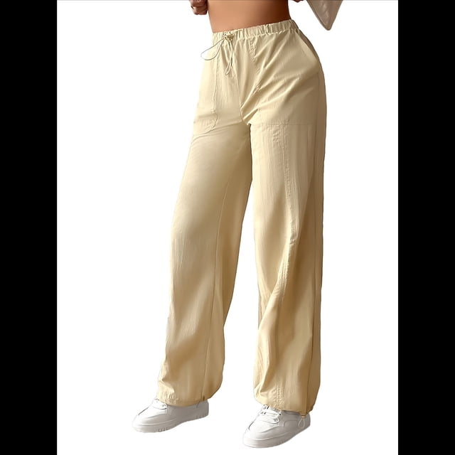 Pantalones de Mujer de Cintura Alta con Bolsillos y Parte Inferior . Albaricoque S