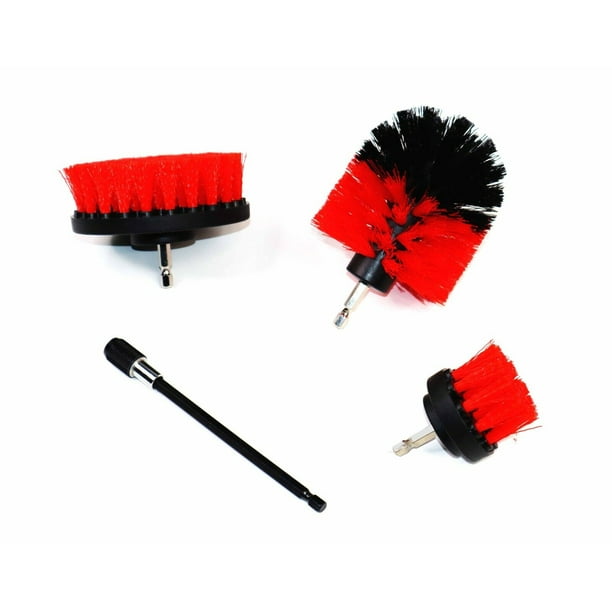 Drill Brush Set 4 Piece (Red) with 6" Extension