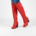 thumbnail image 5 of Forever Camila-48 Women's Lace Up Over The Knee Boots Stacked Block High Heel Side Zipper Thigh High Boots Red 7.5, 5 of 5