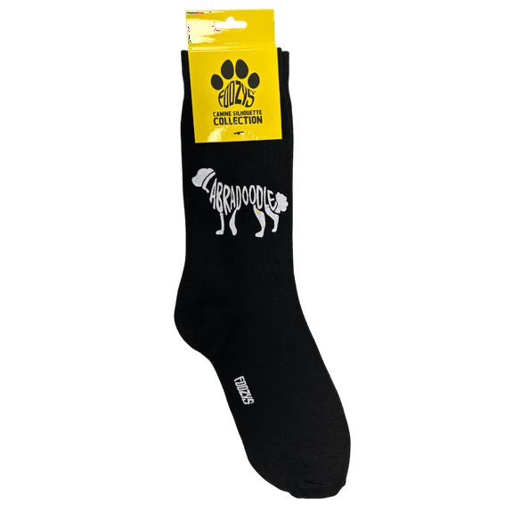 Novelty Crew Socks with Silhouette Labradoodle Dog Print, One Size Fits Most Women, Men, Funny, Cute Gift Idea for Dog Lovers, Comfortable, Stylish, Perfect for Daily Wear, Black
