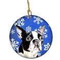thumbnail image 1 of Boston Terrier Winter Snowflakes Holiday Ceramic Ornament, 1 of 1
