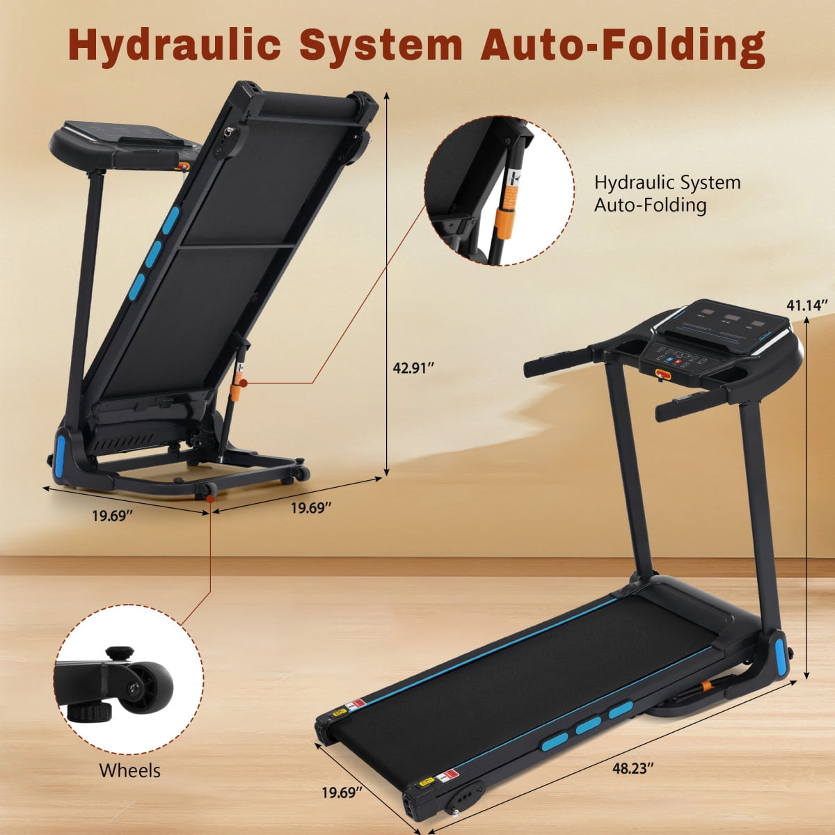 3.5HP New Treadmills for Home, Hydraulic System Auto Foldable Treadmill with Incline,10MPH 350Lbs Weight Capacity Electric Treadmills with Heart Rate Sensors,Type C & USB Charge ,Bluetooth Speaker