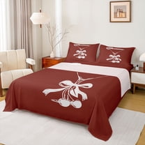 Homewish Fashion Bowknot Cup Full Size Sheets, Kawaii Cherry Bed Sheets, Maroon Cartoon Theme Sheet Sets, Lightweight Room Decor, 4 Pieces