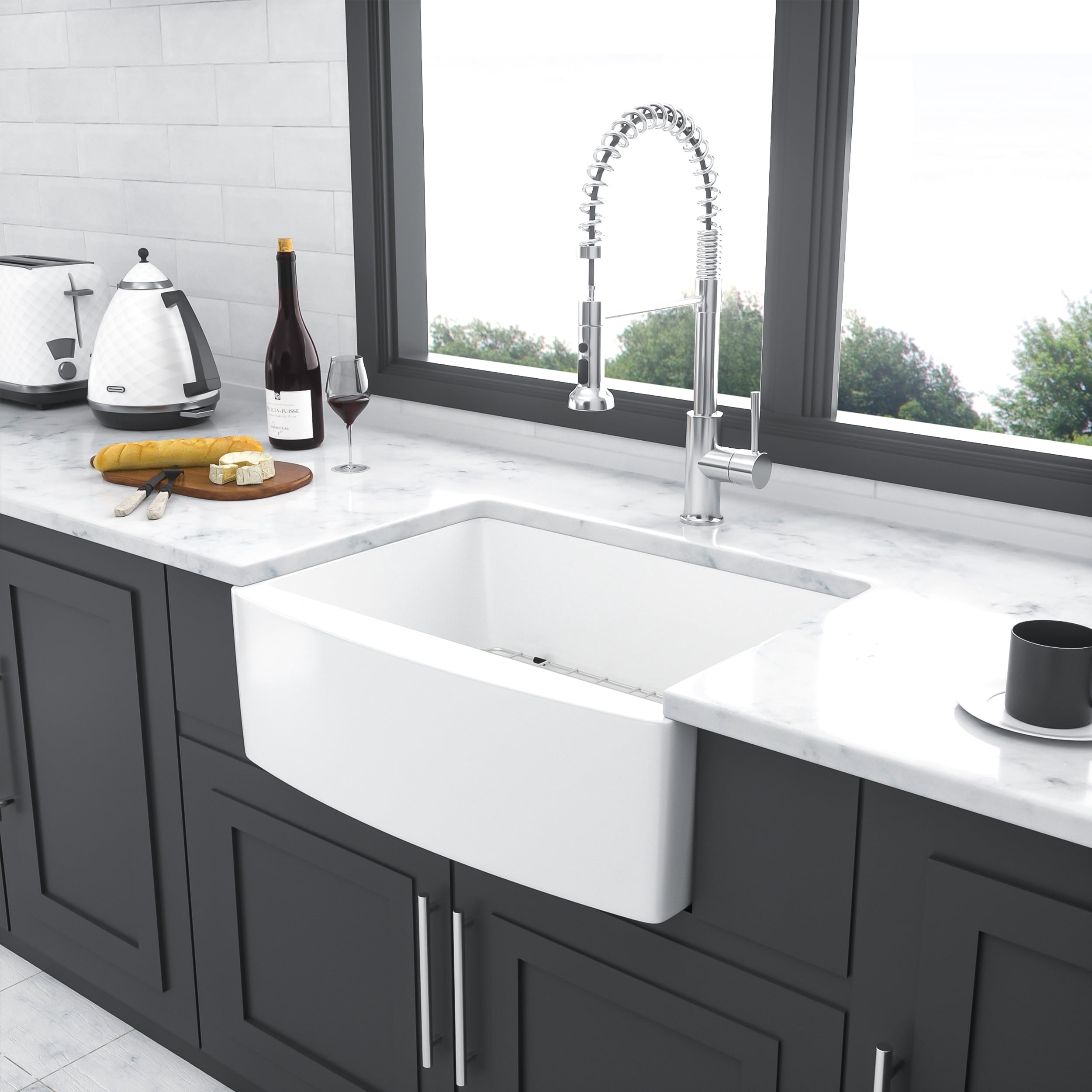 Small Farmhouse Sink -24 inch Kitchen Sink White Apron-Front Fireclay Porcelain Ceramic Single Bowl Small Reversible Farm Sink Laundry Room Sink