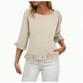 thumbnail image 3 of Towmus Womens Plus Size Tops 3/4 Sleeve Pleated Dressy Blouses Crew Neck Casual Tunic Tops Summer Shirts Smoked, 3 of 8