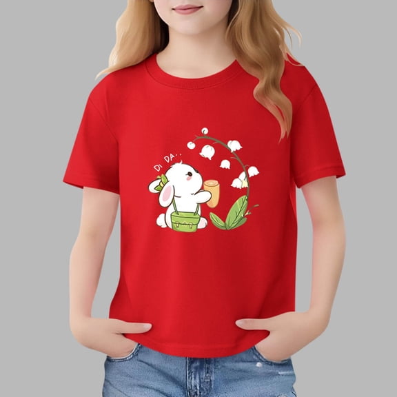 Boys Girls Graphic Soft Touch Short Sleeve Tee - Premium Cotton Blend Crewneck Top Red 9-10 Years