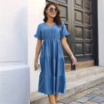 thumbnail image 5 of Women'S Casual V-Neck Ruffle Short Sleeve Dress A-Line Flowy Midi Dresses Blue XL, 5 of 8