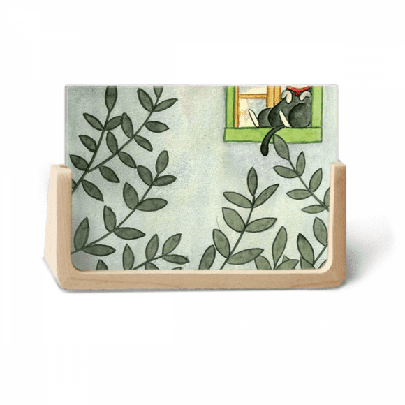 Miaoji Painting Watercolor Cat Outside Window Photo Wooden Photo Frame Tabletop Display