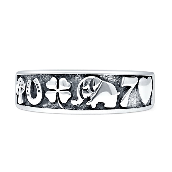 Good Luck Oxidized Ring Minimalist 925 Sterling Silver Size 5