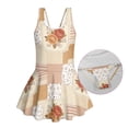 thumbnail image 6 of COEQINE Swim Dress for Girls, One Piece Swimsuit Scoop U-Neckline Wide Straps Swimwear Attached Skirt, Playful Bathing Suit for 3-4 Year Olds, Easy Care, Brown Floral Polka Dots Patchwork, 6 of 8