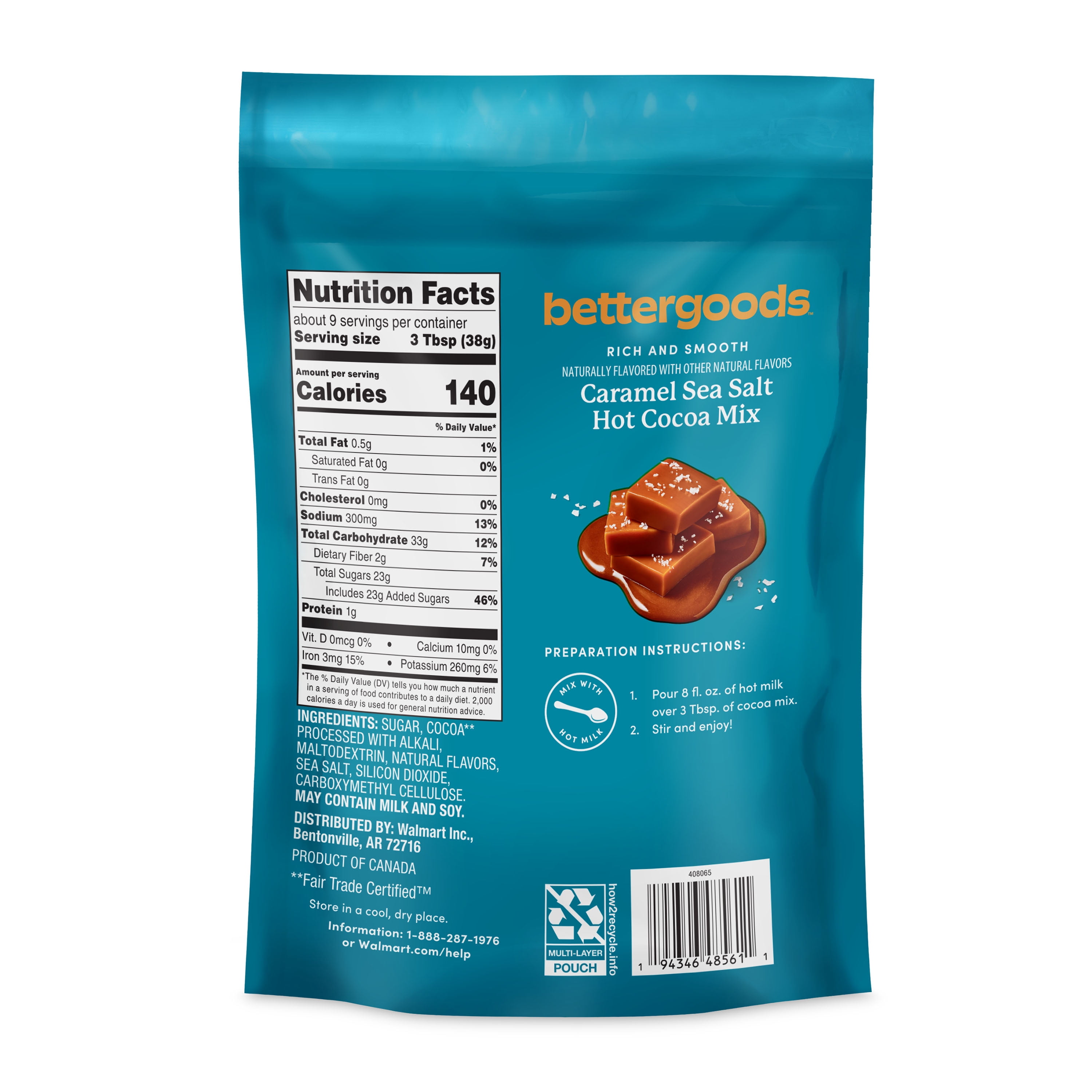 (6 pack) bettergoods Caramel Sea Salt Hot Cocoa Mix, 12 oz