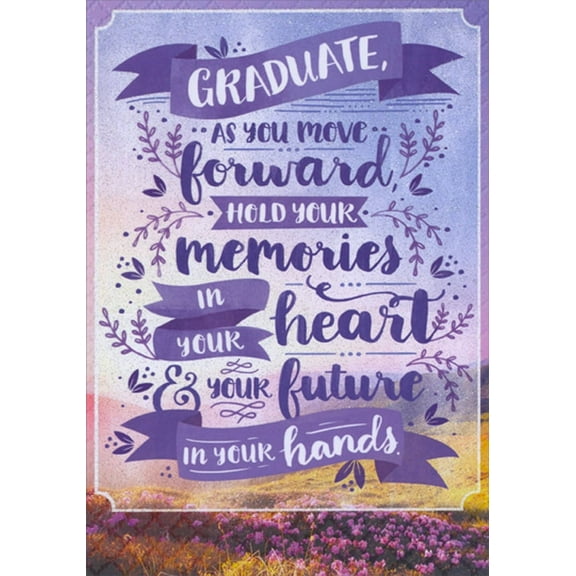 Designer Greetings Hold Your Memories in Your Heart : Purple Banner Feminine Graduation Congratulations Card for Young Woman