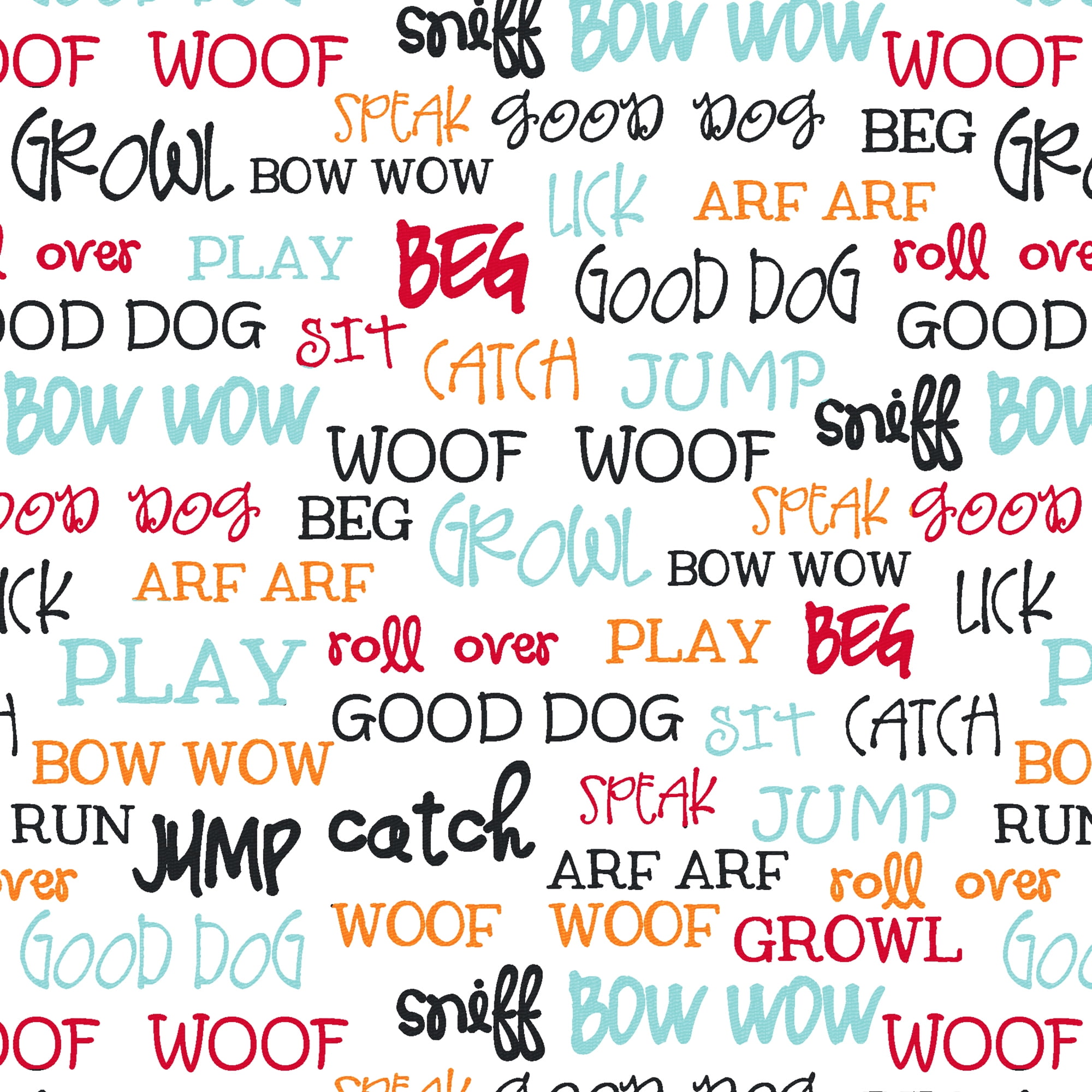 Fabric Editions Create It 18"x21" Cotton Dog Words White Precut Sewing & Craft Fabric, 10 Pieces