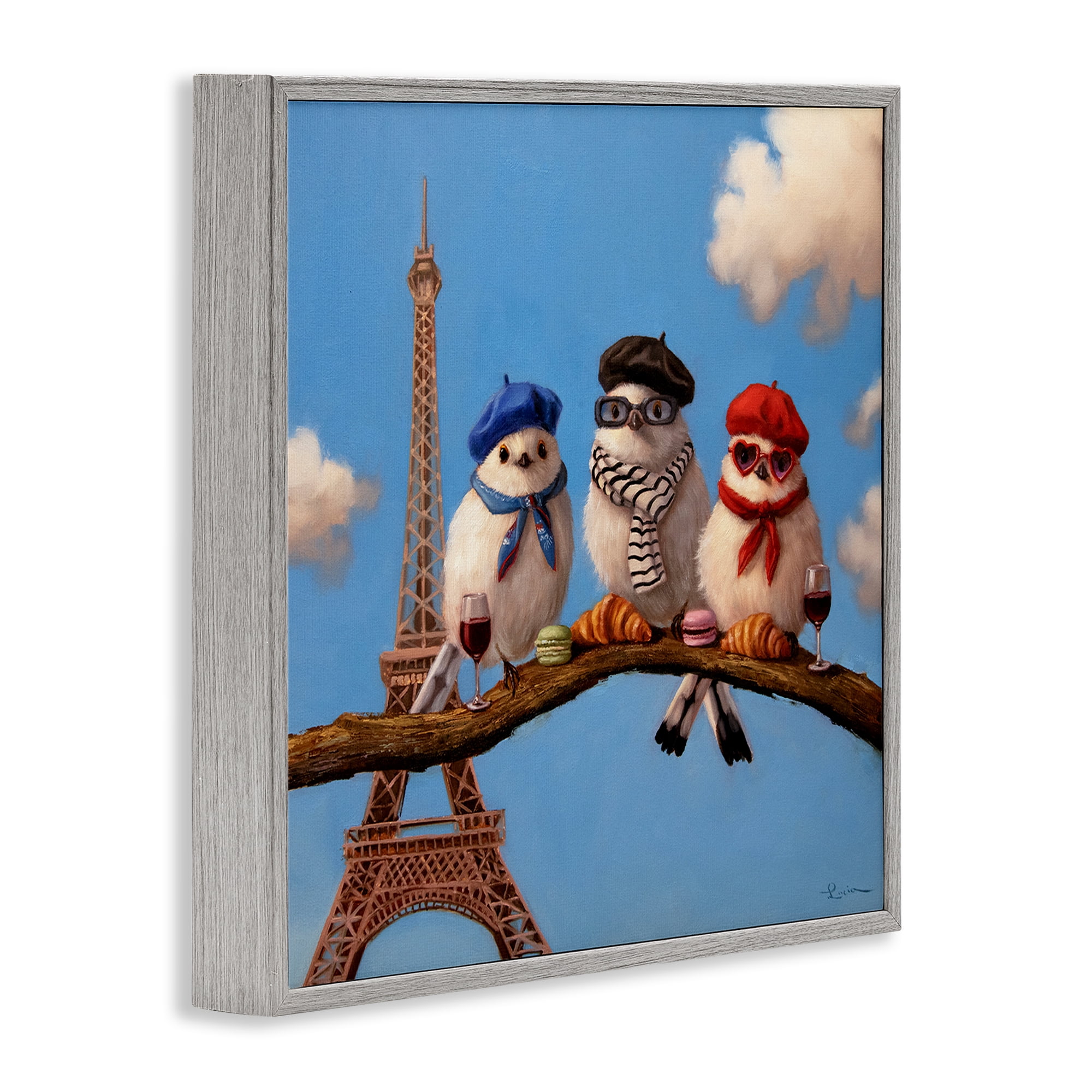 Stupell Industries Parisian Chic Birds in Paris Gray Framed Giclee Art, design by Lucia Heffernan