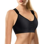 Nebility Post-Surgical Bra Wide Adjustable Straps with Front Closure Wirefree(Black Large)
