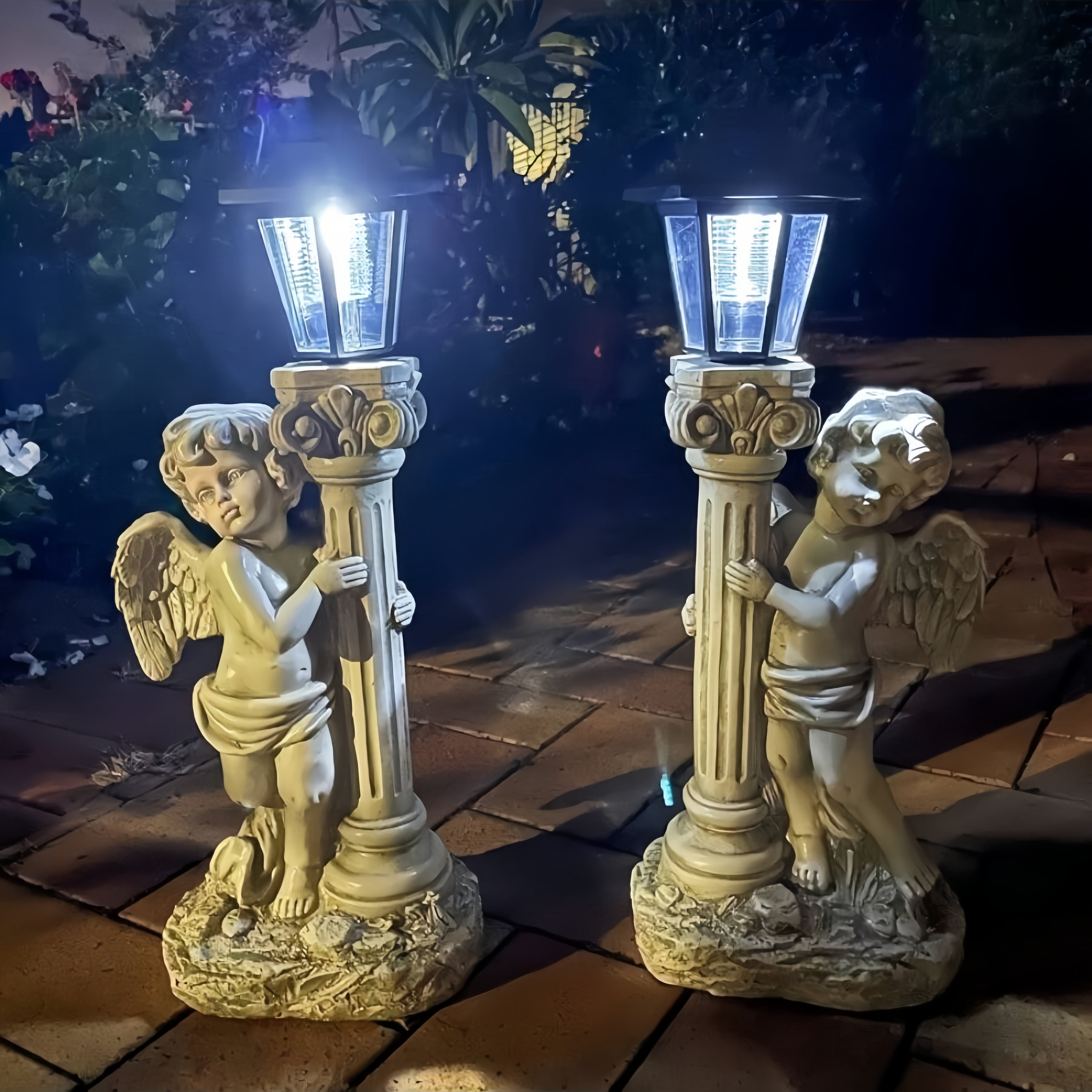 Lumiartisan 19.7" Solar Angel Statues Set of 2, Left & Right Roman Pillar Decor