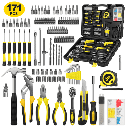 171 piece socket wrench auto repair tool combination package 1/4" ratchet wrench, household tool set general mechanic tool kit and socket set, mixed tool set hand tool kit with toolbox storage case