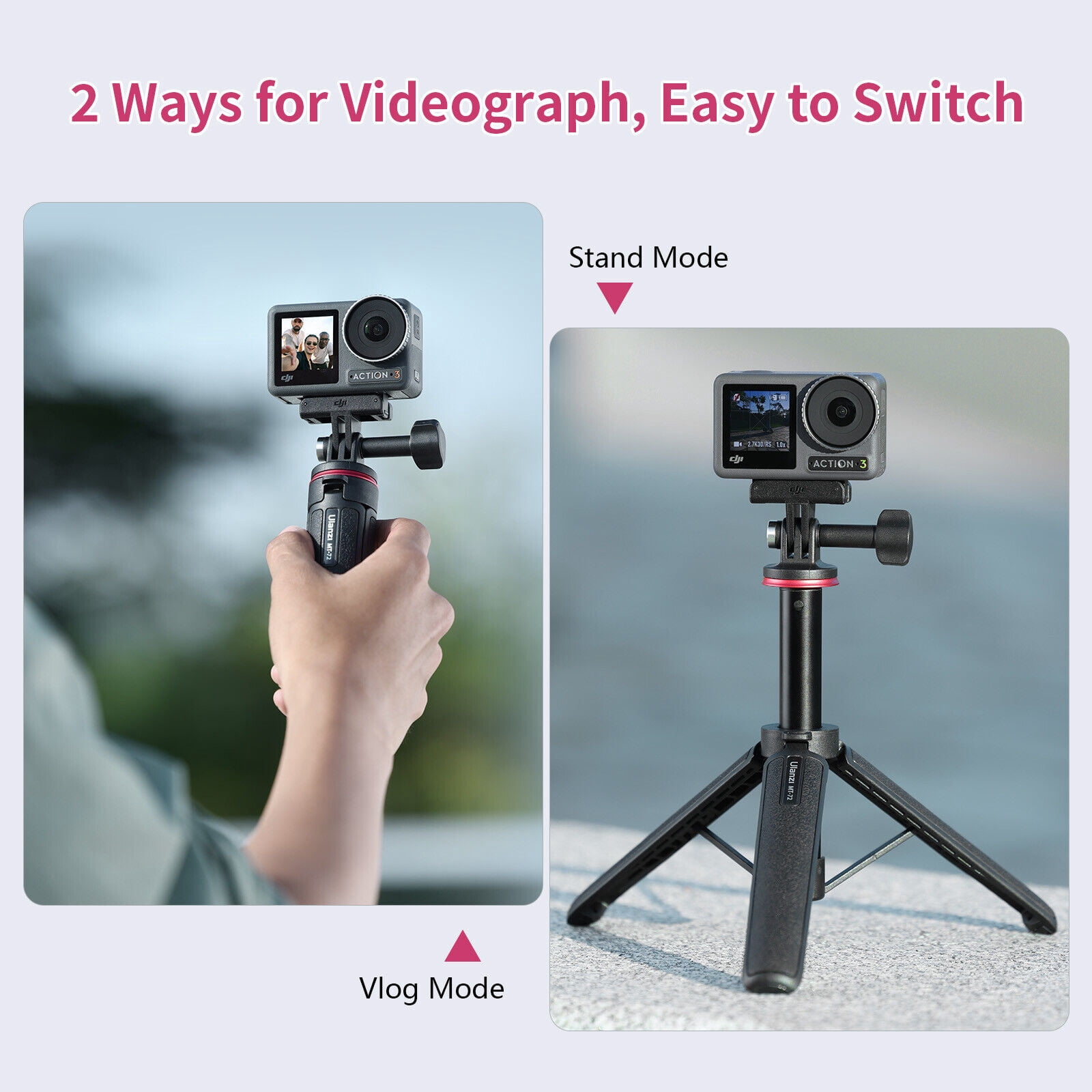 Ulanzi MT-72 Magnetic Quick Release Action Camera Tripod 17cm to 51cm Extendable Lightweight Aluminum Handheld Tripod/Monopod with Anti-Slip Base for GoPro DJI Travel Vlogging