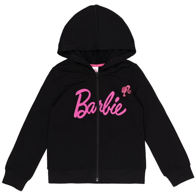 Sudadera con capucha Barbie para niñas pequeñas, tejido French Terry, con cremallera, negra 6