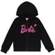 thumbnail image 1 of Sudadera con capucha Barbie para niñas pequeñas, tejido French Terry, con cremallera, negra 6, 1 of 8