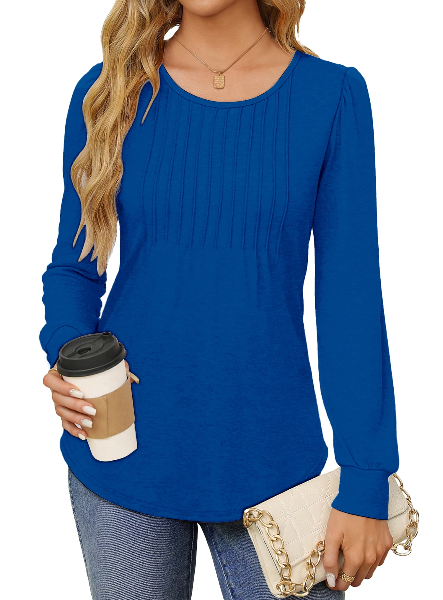 Fantaslook Pleated Blouses for Women Dressy Casual Long Sleeve Shirts Fall Tunic Tops