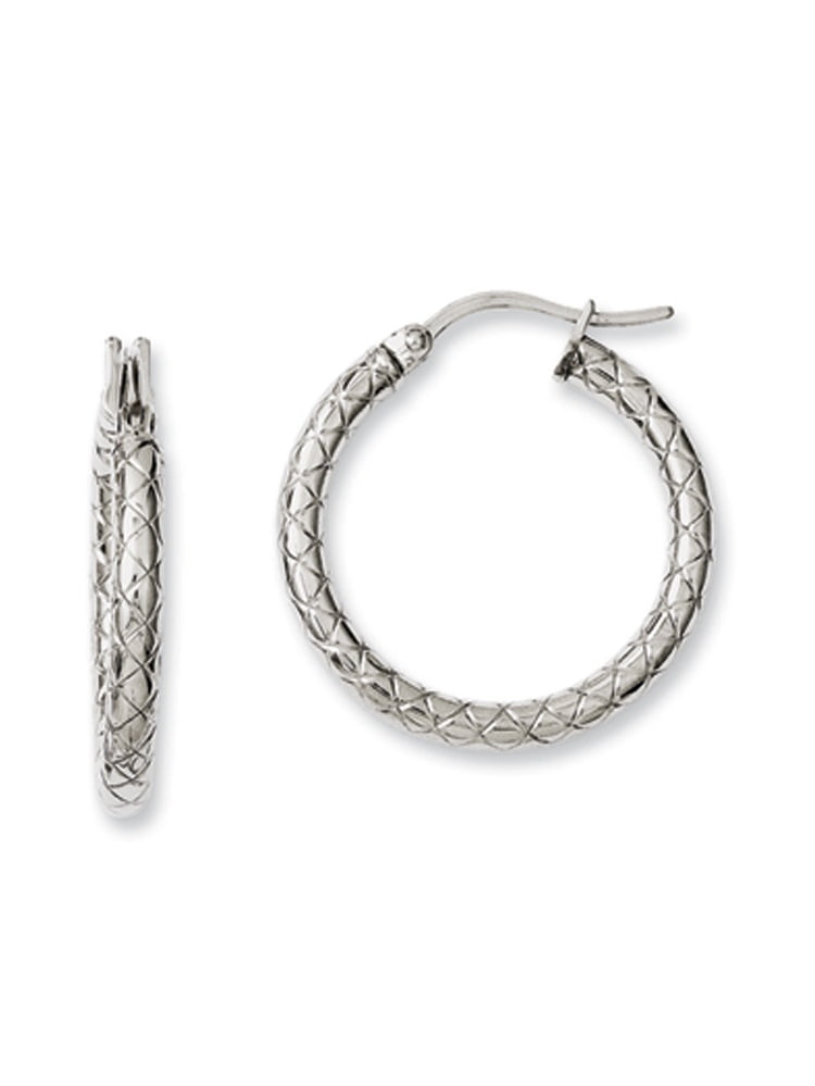 Stainless Steel Small Textured Hollow Hoop Earrings