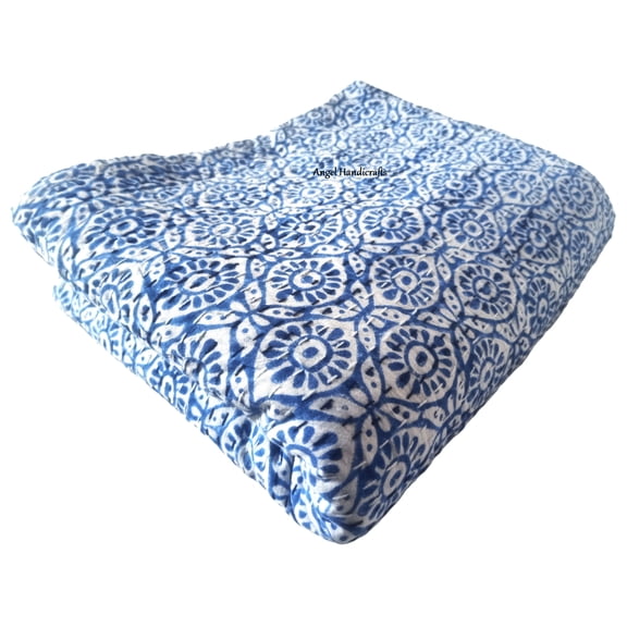 Handmade Block Print Kantha Bedspread Reversible Soft Cotton Throw Covelet Kantha Bedding AC Quilt Bohemian Home Décor Quilt