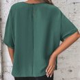 thumbnail image 5 of Women Summer Top Knotted Hem Back Pleated Midline Keyhole Back Half Sleeves Round Neck Summer Shirt Top Bean Green S, 5 of 8