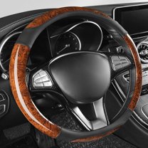 Peach Wood Grain Leather Steering Wheel Cover Four Seasons Universal Sport Style Anti-Slip 15 Inch Comfortable Grip, Brown