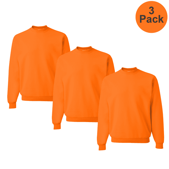 JERZEES Men's High Visibility Crewneck Work Sweatshirt, NuBlend Fleece Safety Orange, 3-Pack, S