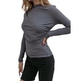 thumbnail image 1 of xiaxaixu Women's Asymmetrical Ruched Tops Long Sleeve Round Neck Solid Color T-Shirts Blouses Streetwear, 1 of 4