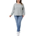 thumbnail image 2 of Sudadera de punto waffle para mujer Agnes Orinda, talla grande, cuello redondo, mangas largas, camiseta casual con dobladillo curvado, 2X gris plateado, 2 of 5